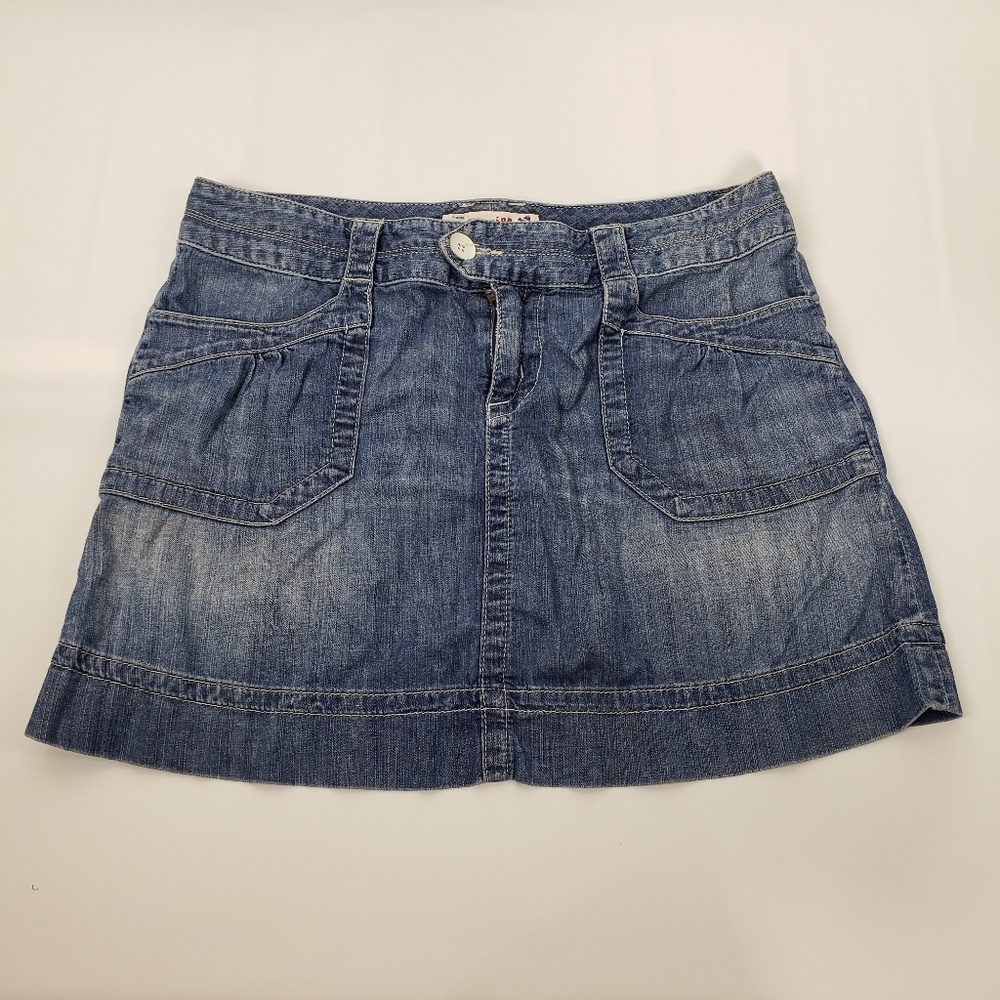 Red Engine Faded Denim Jean Skirt
